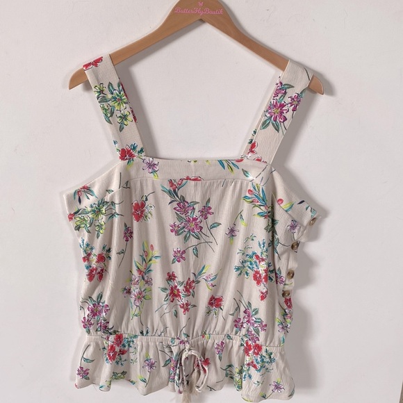 TIME & TRU Side Button Tank Top Khaki Safari Floral Size XL (16/18) - Picture 1 of 8